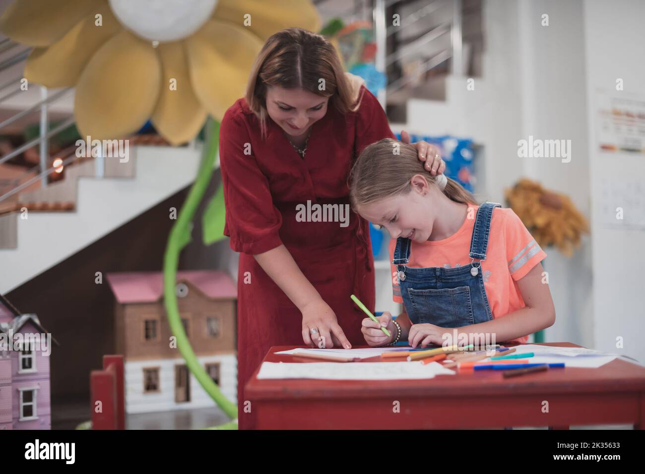 Creative kids during an art class in a daycare center or elementary ...