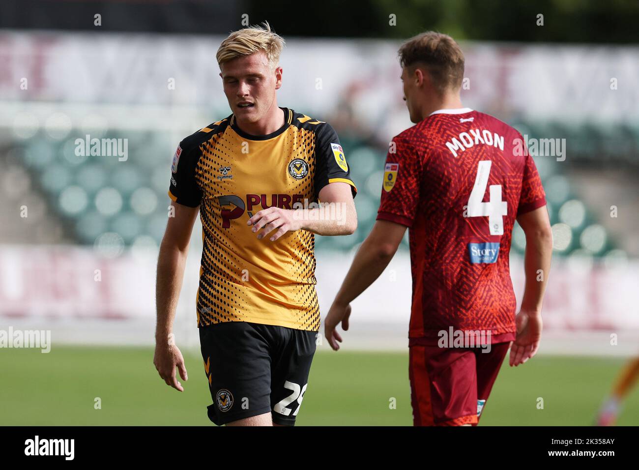 Newport, UK. 24th Sep, 2022. Will Evans of Newport County (l) looks on. EFL football league two match, Newport county v Carlisle Utd at Rodney Parade in Newport, Wales on Saturday 24th September 2022. this image may only be used for Editorial purposes. Editorial use only, license required for commercial use. pic by Andrew Orchard/Andrew Orchard sports photography/Alamy Live news Credit: Andrew Orchard sports photography/Alamy Live News Stock Photo