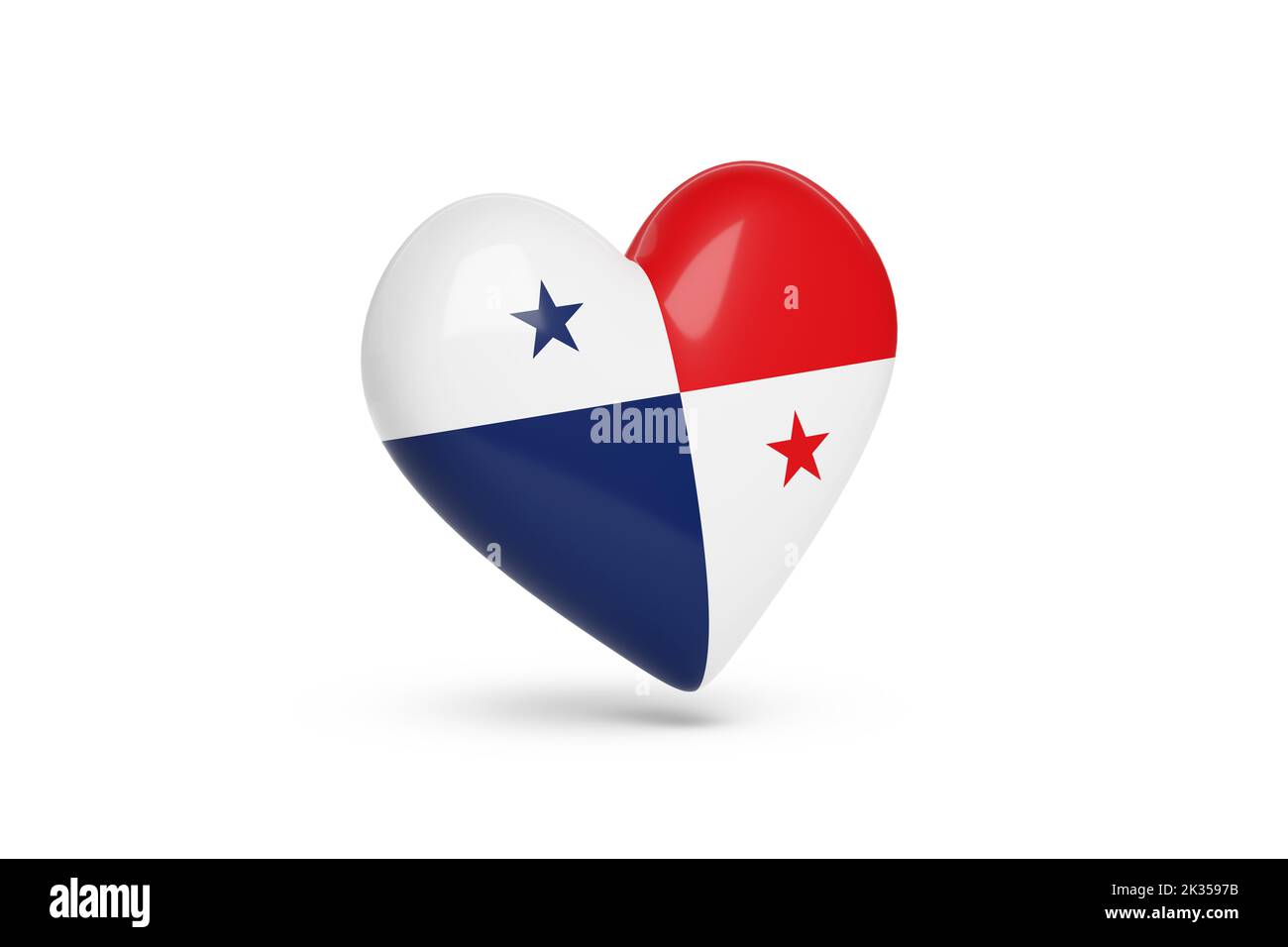 Heart with the colors of the flag of Panama isolated on white background. 3d illustration. Stock Photo