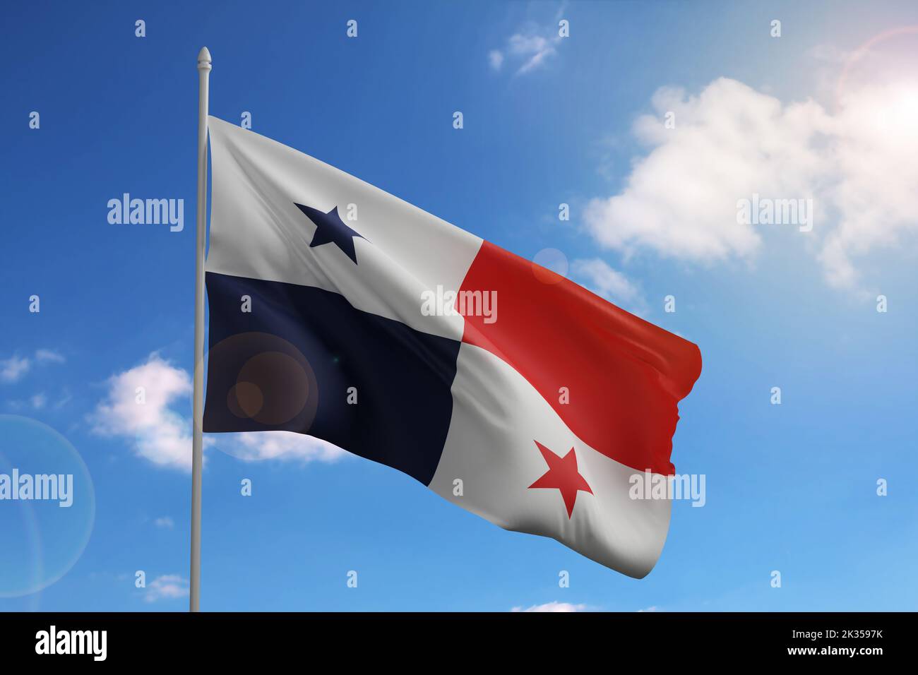 Flag of Panama on blue sky. 3d illustration. Stock Photo