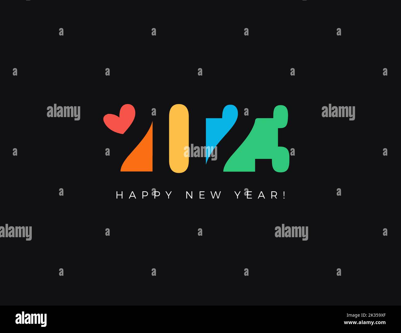 2023 colored numbers in negative space style on black backdrop. Happy New Year event poster, greeting card cover, 2023 calendar design, invitation to Stock Vector