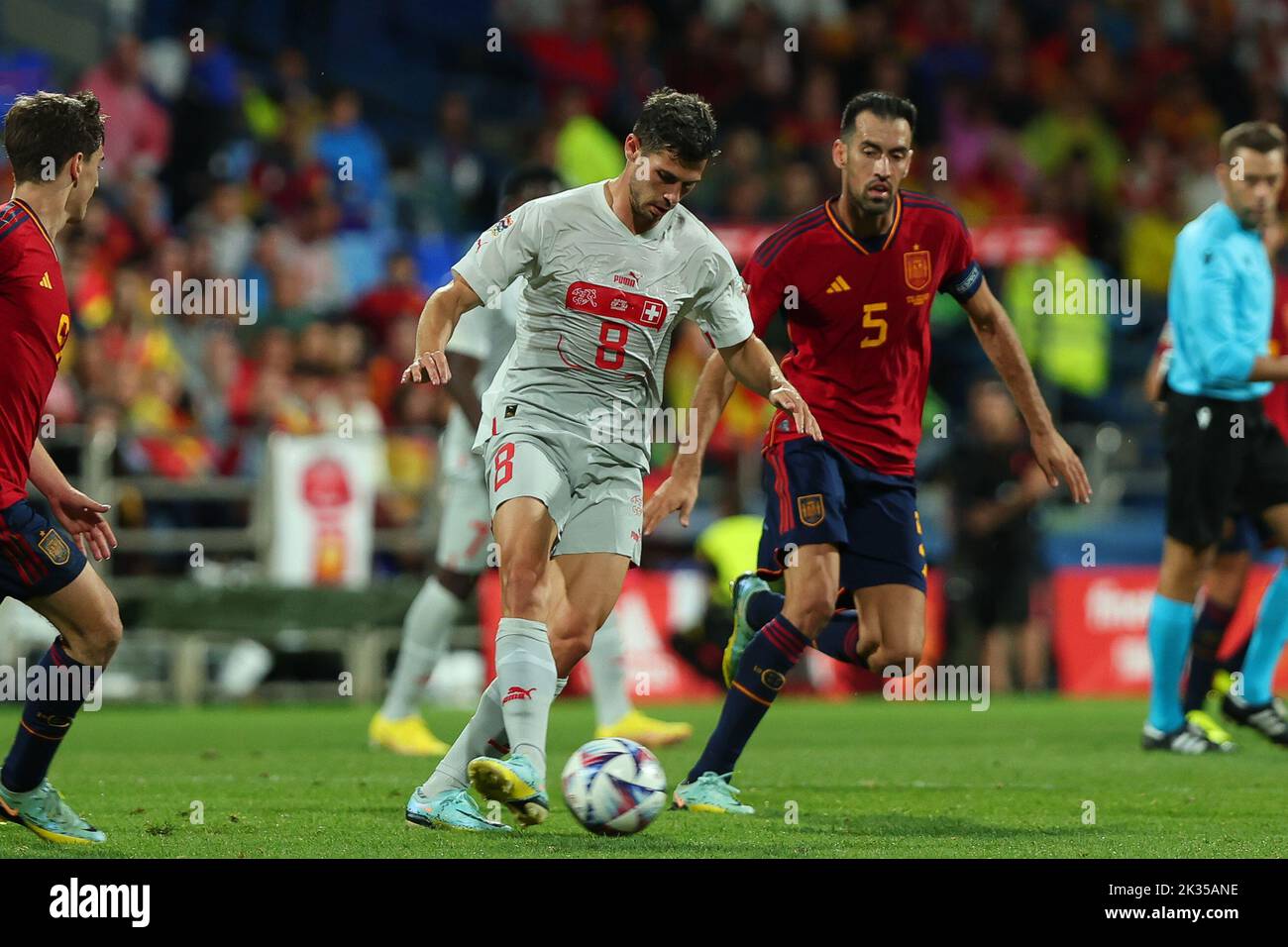 Remo Freuler of Switzerland in action during the UEFA Nations League League A Group 2 match between Spain and Switzerland at La Romareda on September 24, 2022 in Zaragoza, Spain Stock Photo