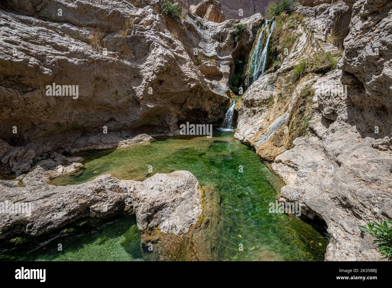 Natural pools on Wadi Tiwi gorge, Oman Stock Photo