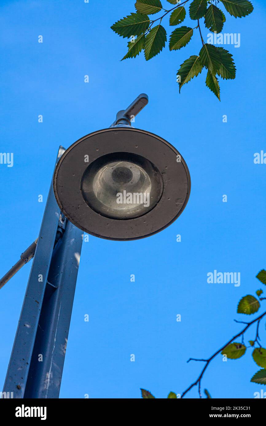 Street lamp against a vivid blue sky in Steveston British Columbia Canada Stock Photo