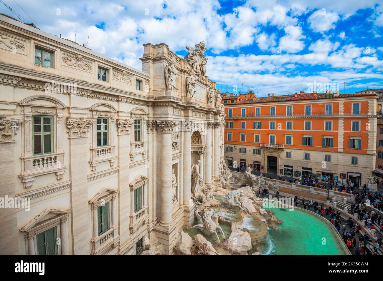 Rome, Italy overlooking Trevi Fountain in the morning. Stock Photo