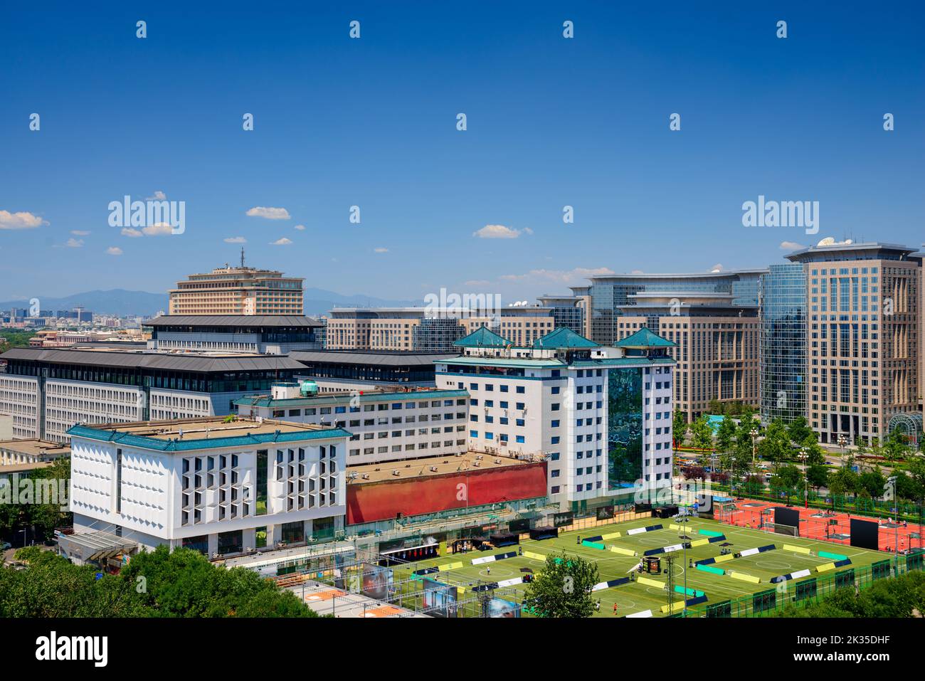 Beijing, China cityscape overlooking sports facilities in the afternoon. Stock Photo