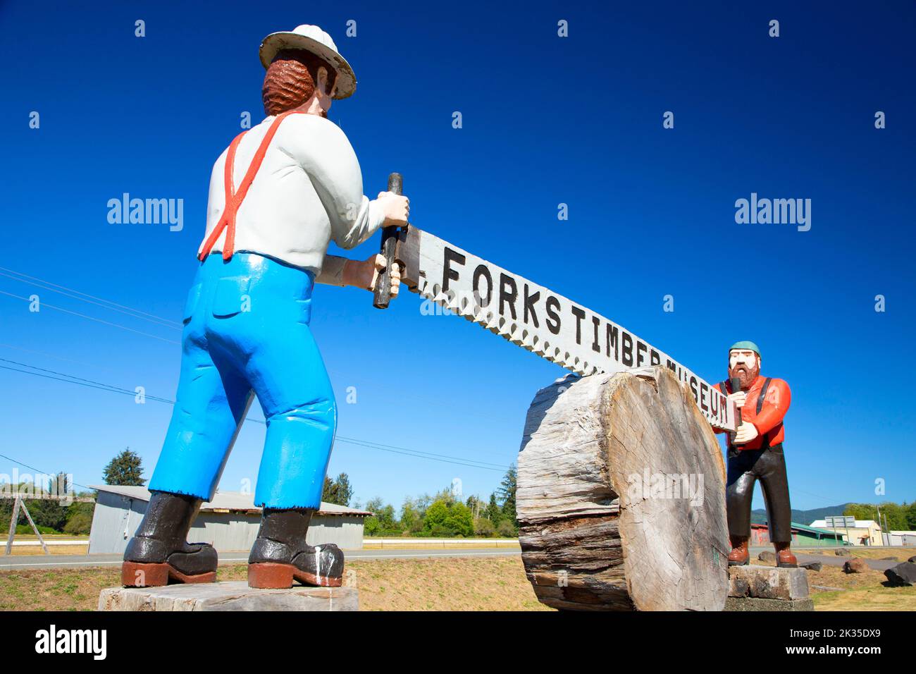 Loggers carving, Timber Museum, Forks, Washington Stock Photo Alamy