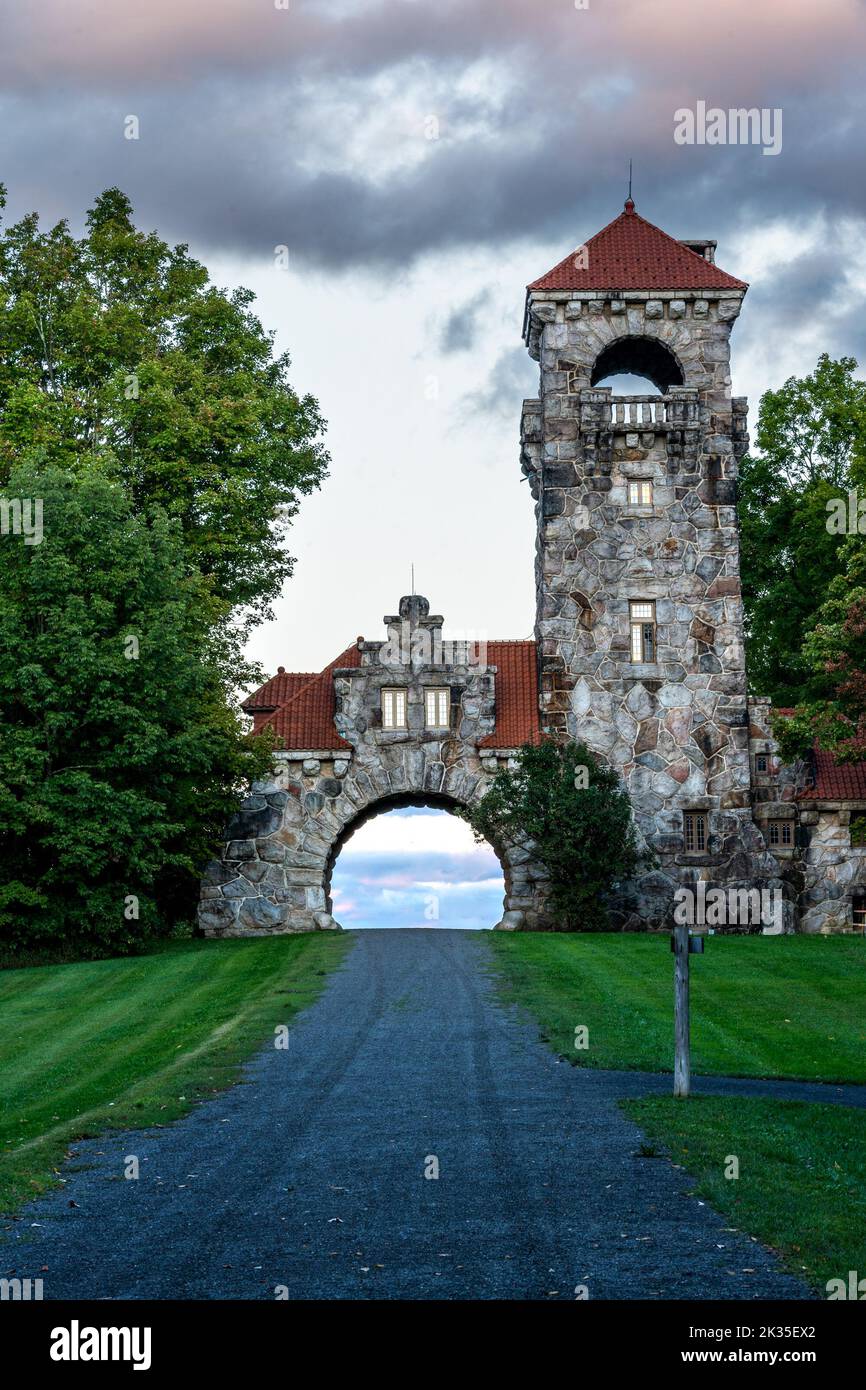 New Paltz, NY USA Sept. 22, 2022 Vertical golden hour view of the historic Testimonial
