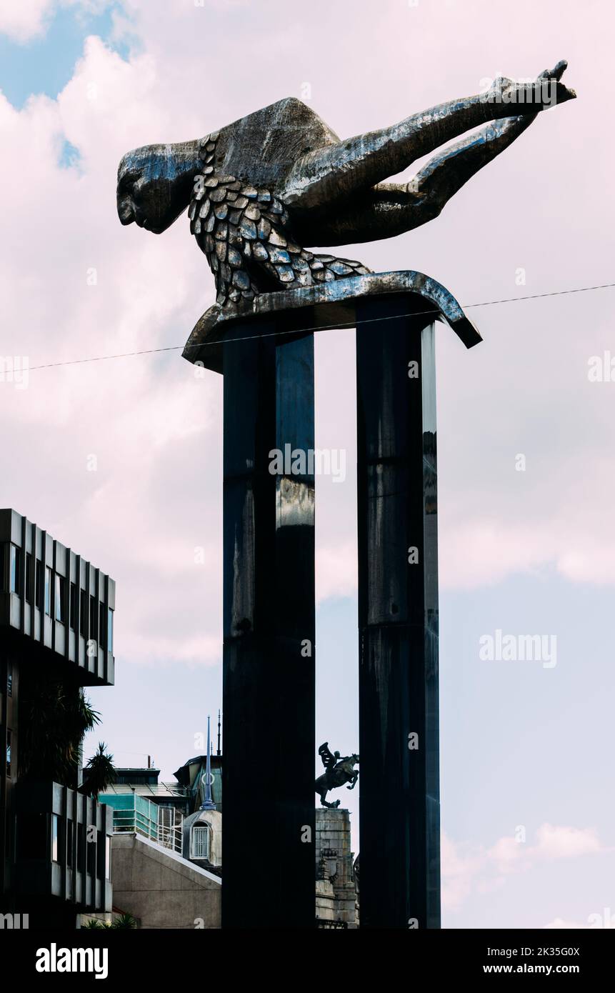 Vigo, Spain - Sept 24, 2022: Public sculpture, El Sireno of Vigo, Galicia at Porta do Sol Stock Photo