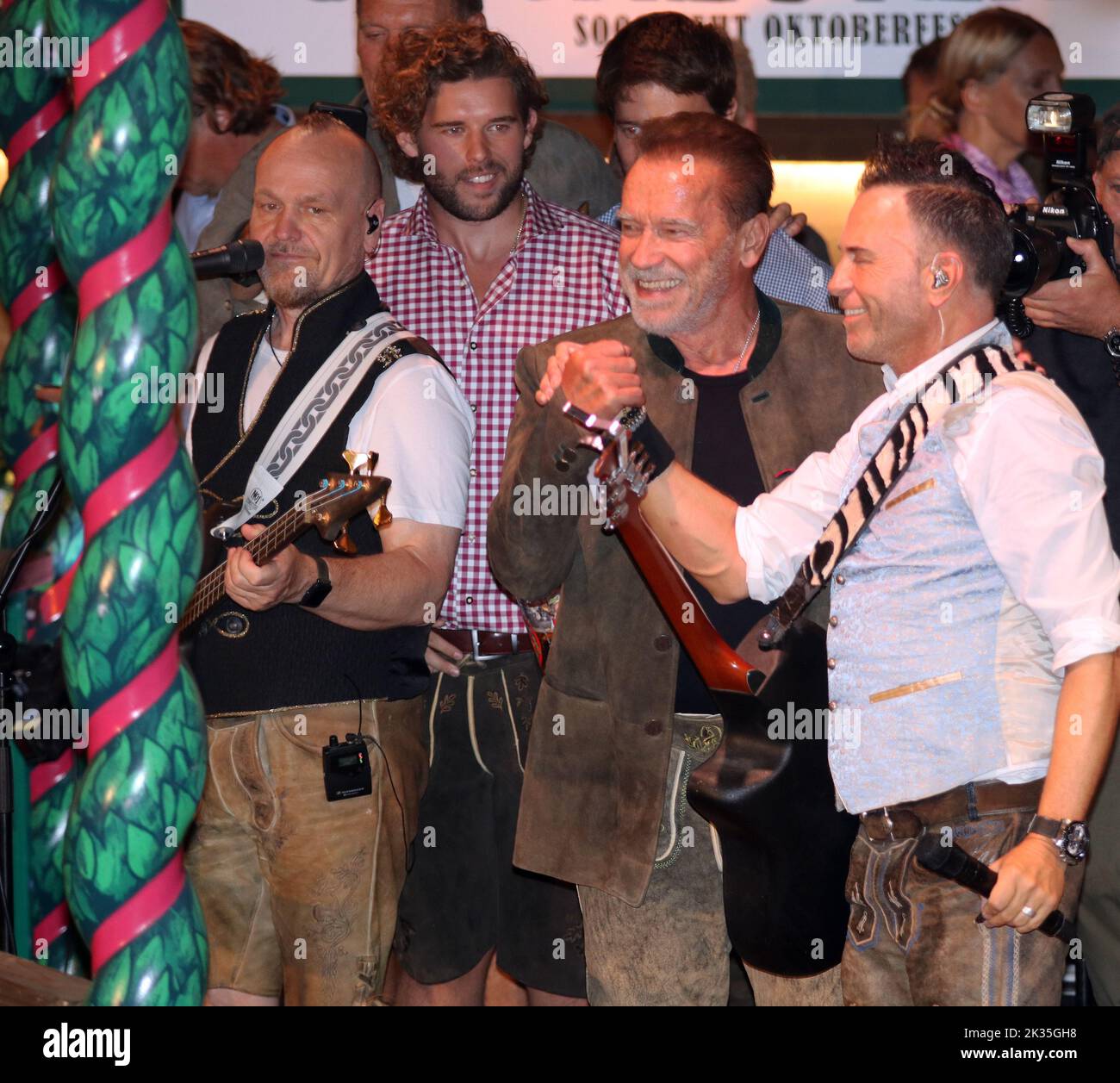 MUNICH, Germany. , . Arnold SCHWARZENEGGER, former Governer of California and actor came from Los Angeles to direct the Oktoberfestband in the Marstall Beerhall, this in company with his 2 sons Christopher Schwarzenegger, Patrick Schwarzenegger and partner Heather Milligan, Credit: SPP Sport Press Photo. /Alamy Live News Stock Photo