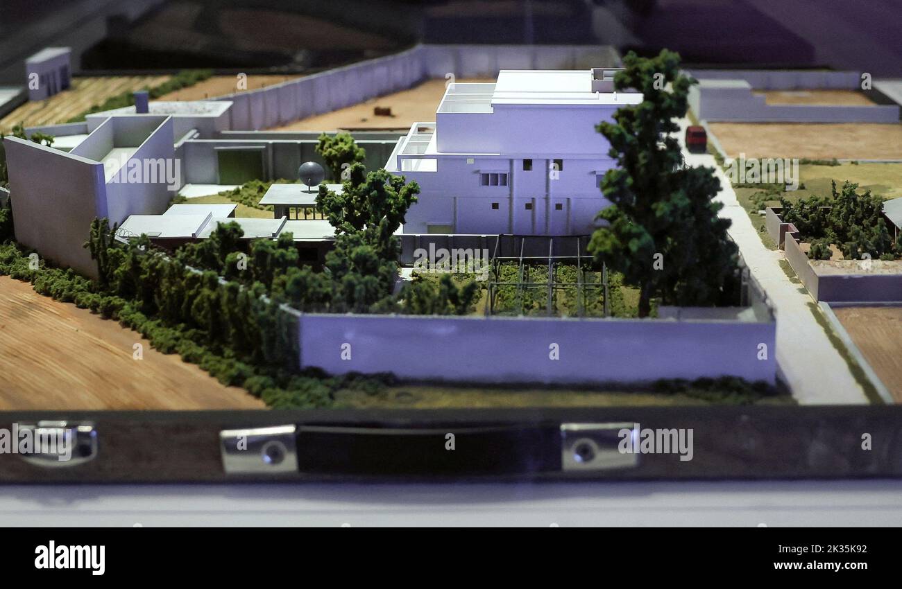 A model of the Abbottabad, Pakistan compound where Osama bin Laden was killed by U.S. Navy Seals, is on display at the newly revamped Central Intelligence Agency museum, which is revealing some newly declassified artifacts from the spy agency's most storied operations since it's founding 75 years ago, at CIA headquarters in McLean, Virginia, U.S., September 24, 2022.  REUTERS/Evelyn Hockstein Stock Photo