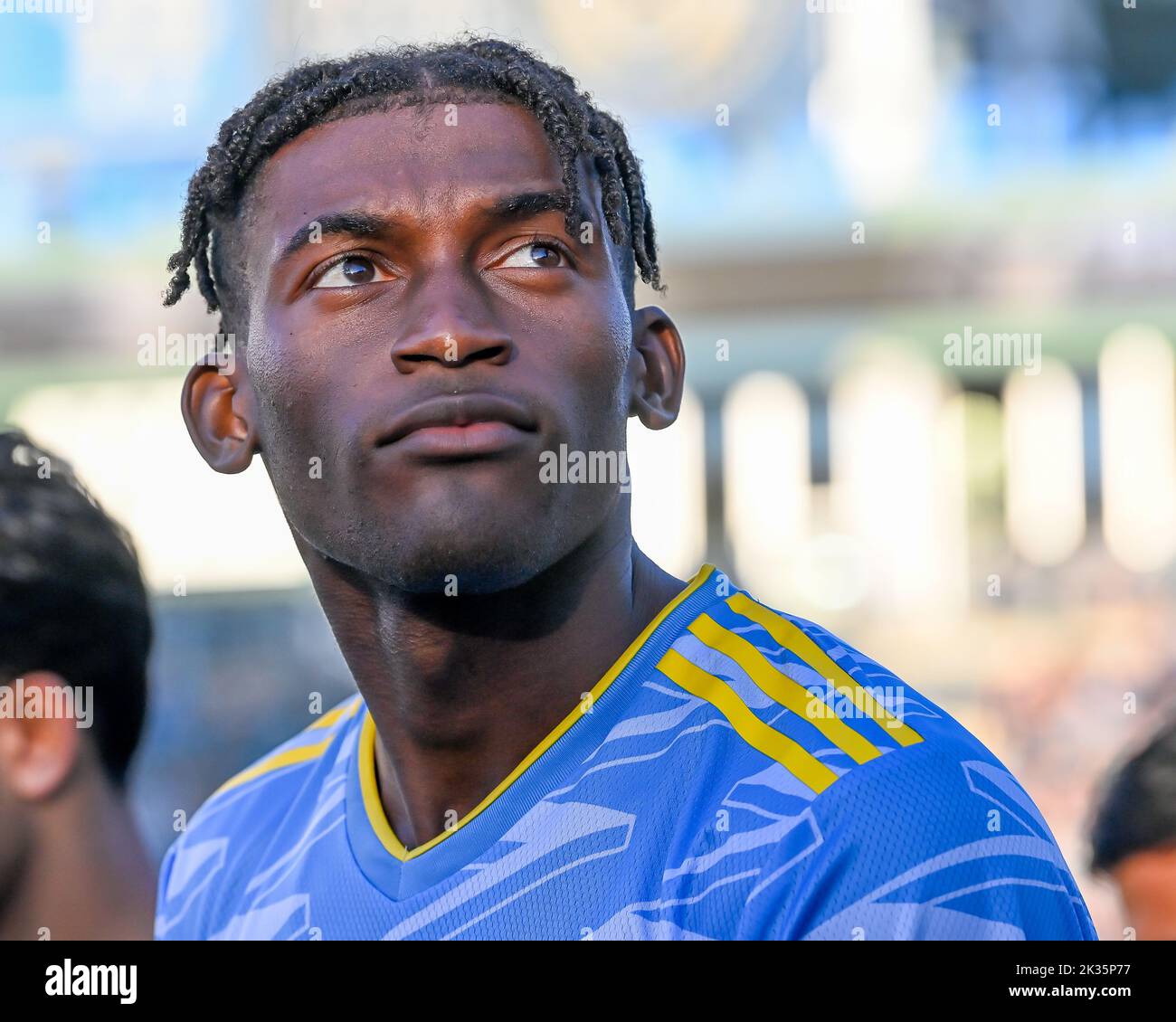 Chester, PA USA. 24th Sep - Philadelphia Union forward Nelson Pierre comes out on the field Photo by Don Mennig - Alamy Live News Stock Photo