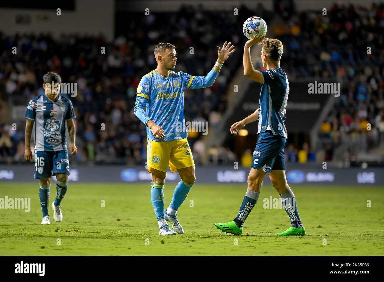 Chester, PA USA. 24th Sep - Philadelphia Union defender takes the ball for a set piece. Photo by Don Mennig - Alamy Live News Stock Photo