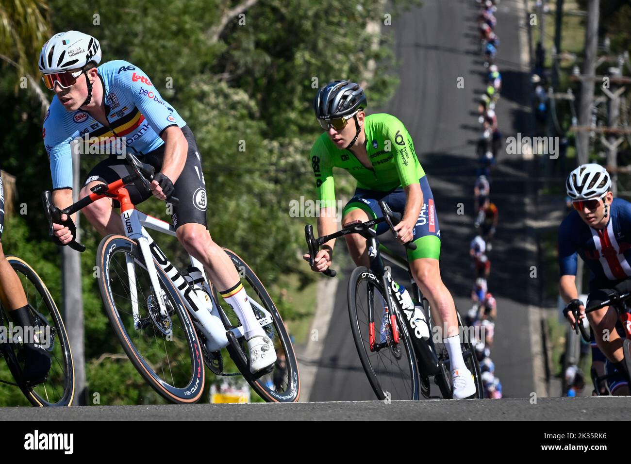 Belgian Stan Dewulf and Slovenian Tadej Pogacar pictured in action