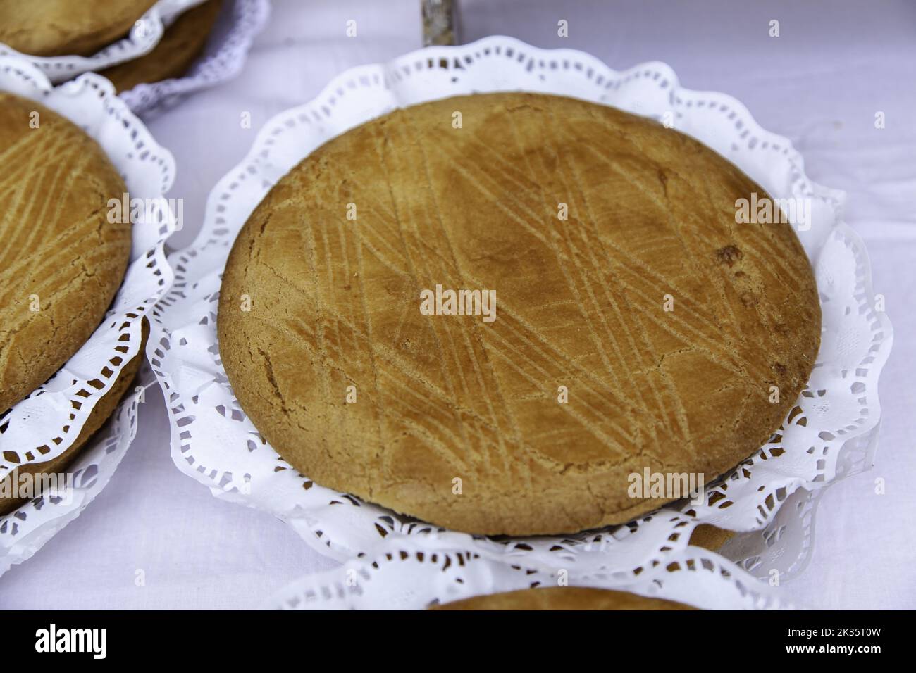 Detail of typical spanish traditional cake, sweet food, dessert Stock Photo