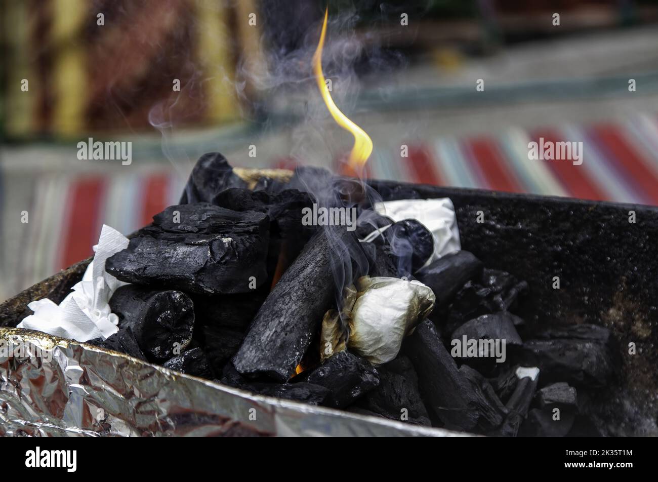 Detail of burning charcoal in a barbecue for cooking Stock Photo