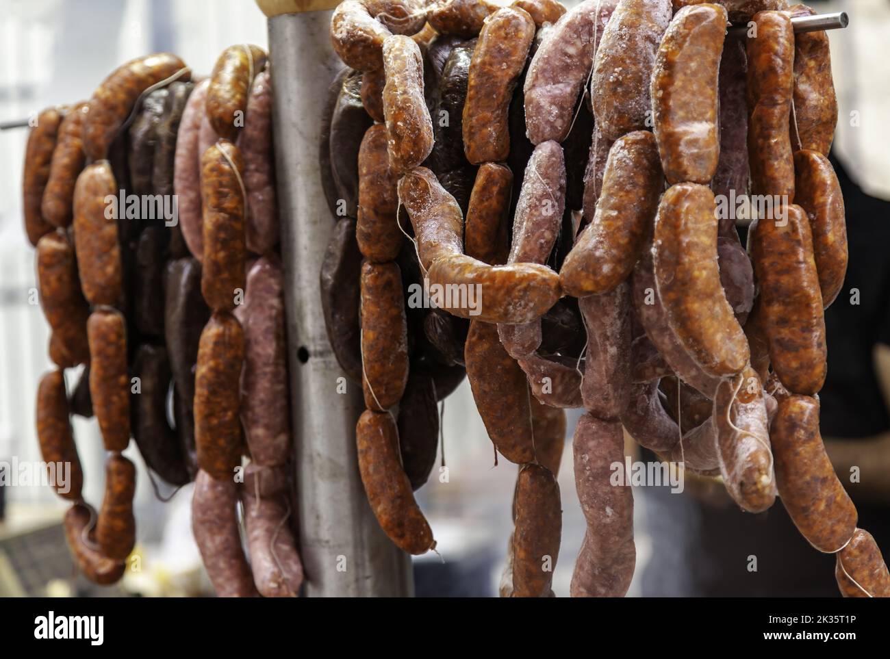 Detail of artisan pork sausage, fatty food Stock Photo