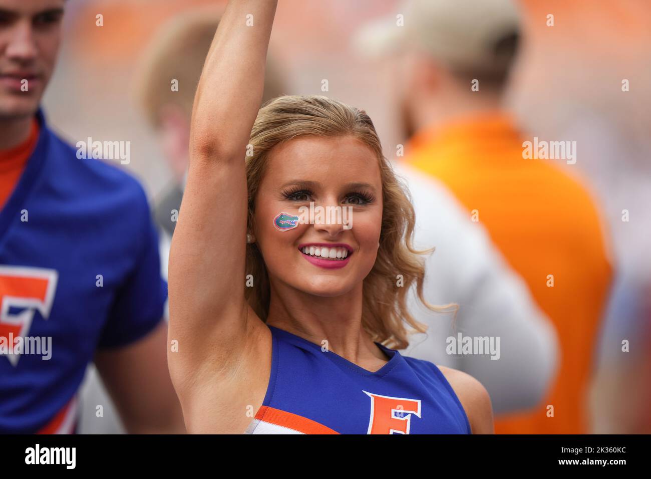 September 24, 2022: Florida Gators cheerleader during the NCAA football game between the University of Tennessee Volunteers and the University of Florida Gators at Neyland Stadium in Knoxville TN Tim Gangloff/CSM Stock Photo