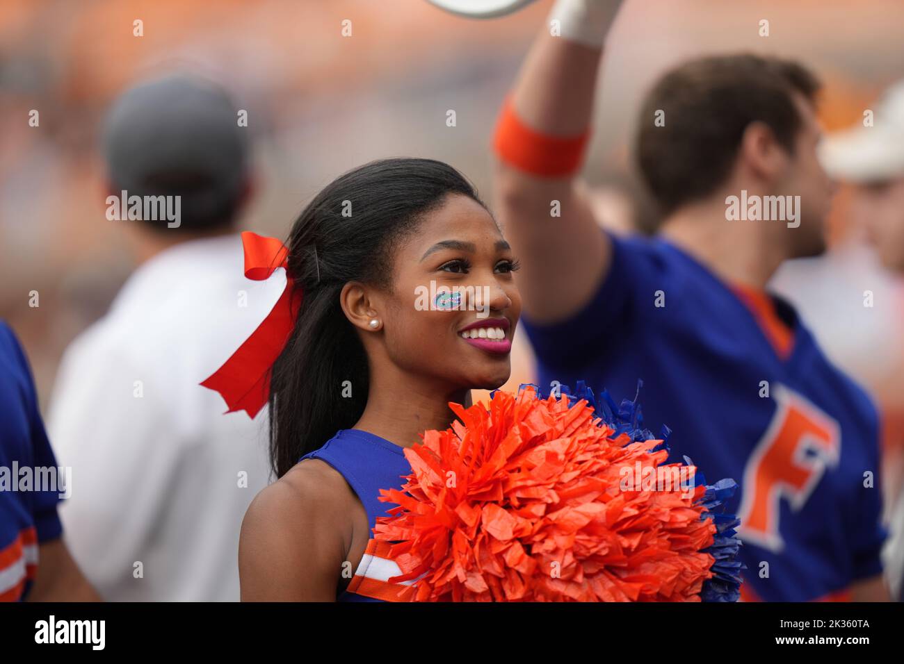 September 24, 2022: Florida Gators cheerleader during the NCAA football game between the University of Tennessee Volunteers and the University of Florida Gators at Neyland Stadium in Knoxville TN Tim Gangloff/CSM Stock Photo