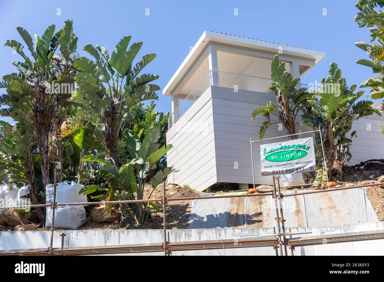 Landscaping project by a contractor at a house in Palm Beach,Sydney,NSW,Australia Stock Photo