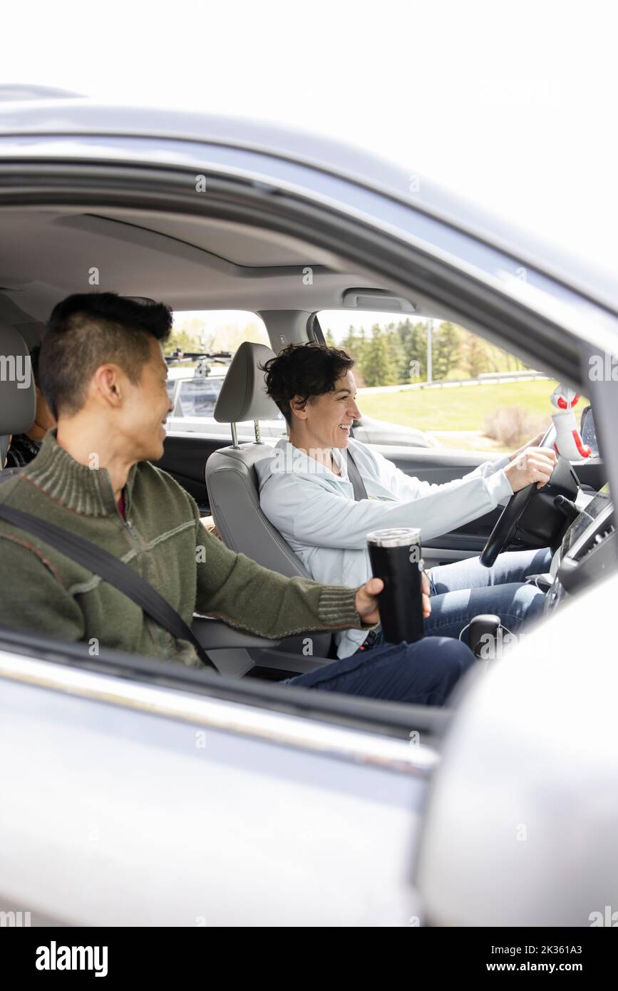 Talking In A Car Car going road hi-res stock photography and images - Alamy