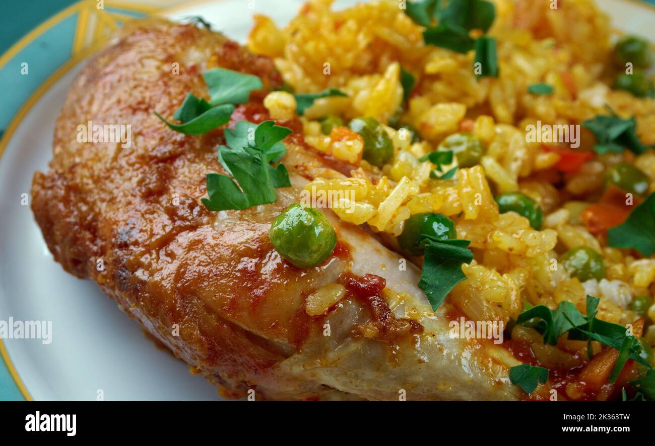 Gabon Mustard Chicken, Season the chicken thighs with salt and pepper. Stock Photo