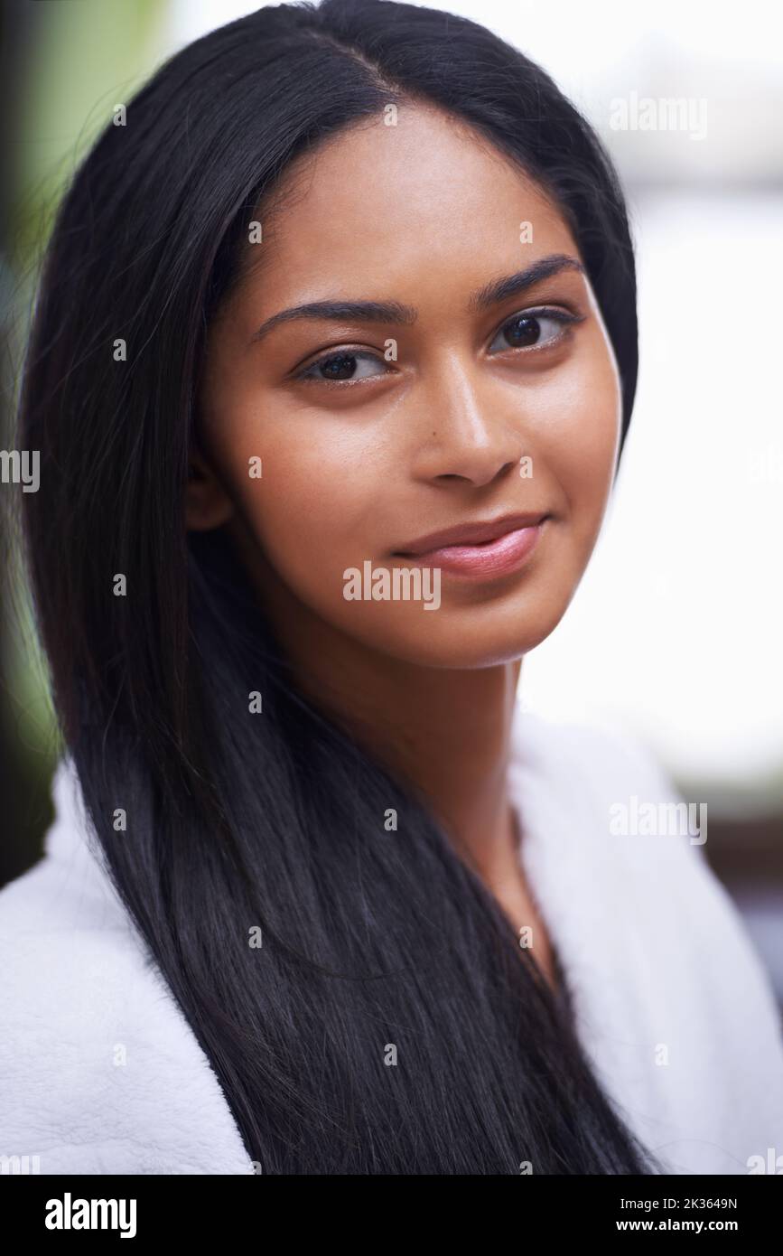 Natural Beauty. Studio shot of a beautiful young woman in a bathroom. Stock Photo