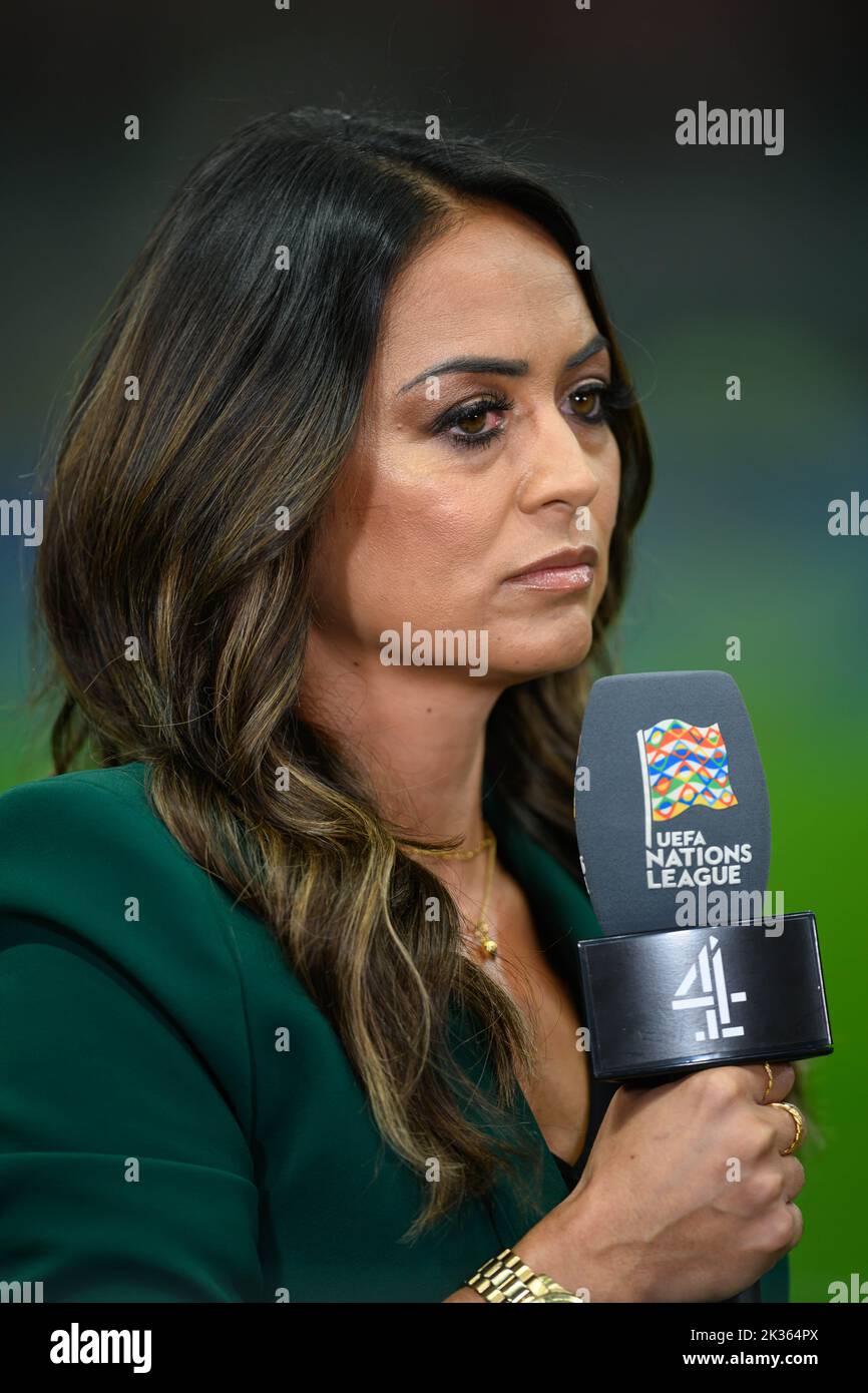 23 Sep 2022 - Italy v England - UEFA Nations League - Group 3 - San Siro Channel 4 TV and football presenter Jules Breach during the UEFA Nations League match against Italy. Picture : Mark Pain / Alamy Live News Stock Photo