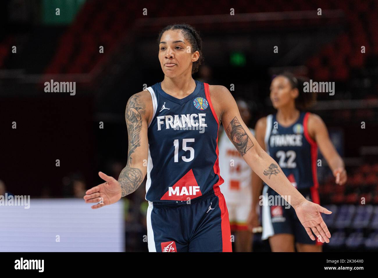 Sydney, Australia. 25th Sep, 2022. Gabby Williams (15 France) laments a miss during the FIBA Womens World Cup 2022 game between Mali and France at the Sydney Superdome in Sydney, Australia. (Foto: Noe Llamas/Sports Press Photo/C - ONE HOUR DEADLINE - ONLY ACTIVATE FTP IF IMAGES LESS THAN ONE HOUR OLD - Alamy) Credit: SPP Sport Press Photo. /Alamy Live News Stock Photo