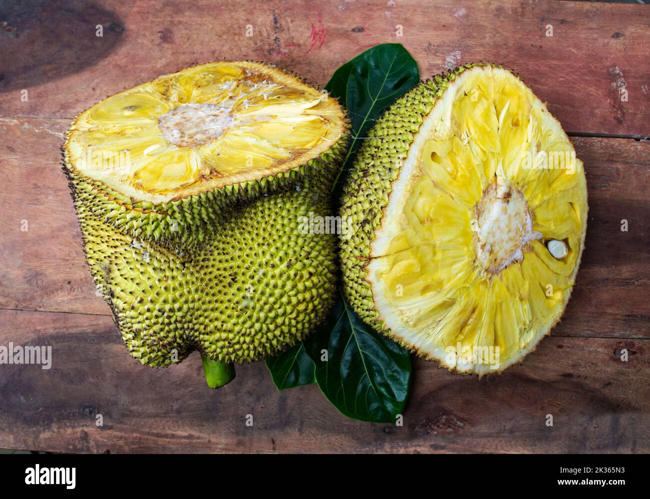 Jackfruit on wooden background. popular summer fruit in Asia. Stock Photo