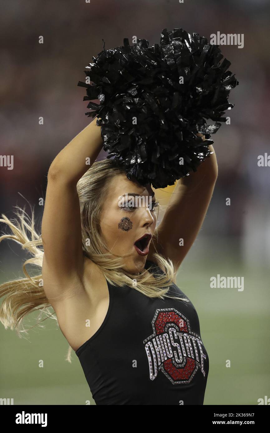 Columbus, United States. 24th Sep, 2022. A Ohio State Buckeyes cheerleader cheers during the Buckeyes game against the Wisconsin Badgers in Columbus, Ohio on Saturday, September 24, 2022. Photo by Aaron Josefczyk/UPI Credit: UPI/Alamy Live News Stock Photo