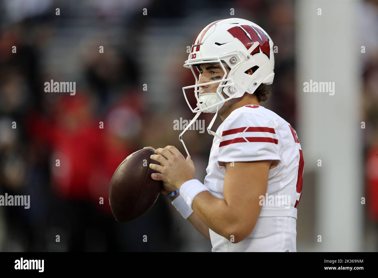 Columbus, United States. 24th Sep, 2022. Wisconsin Badgers Graham Mertz (5) warms up for his game against the Ohio State Buckeyes in Columbus, Ohio on Saturday, September 24, 2022. Photo by Aaron Josefczyk/UPI Credit: UPI/Alamy Live News Stock Photo