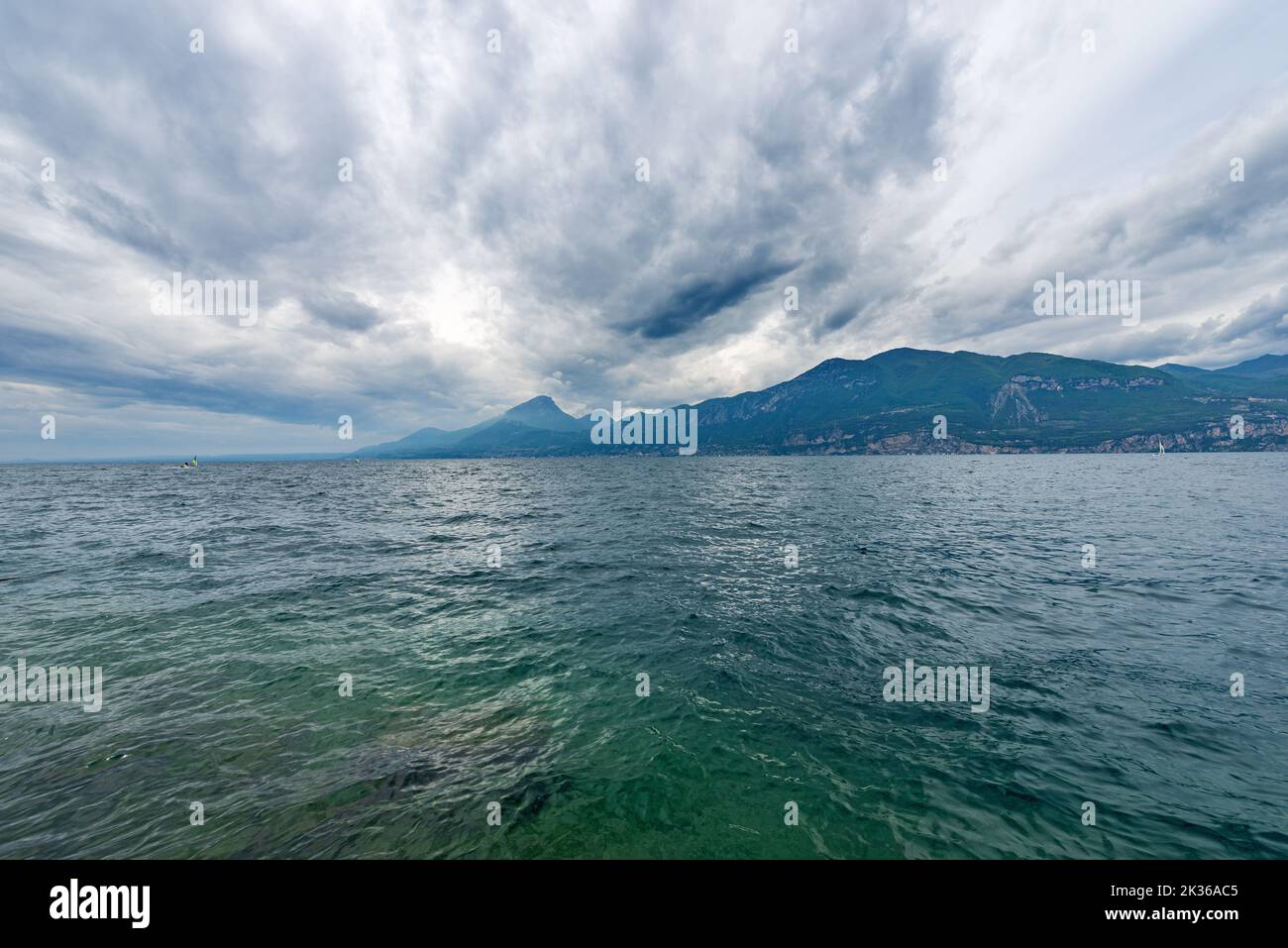 Lake Garda, from the port of the small village of Castelletto di Brenzone, Brenzone sul Garda, Verona province, Italy, Europe. Coast of Lombardy. Stock Photo