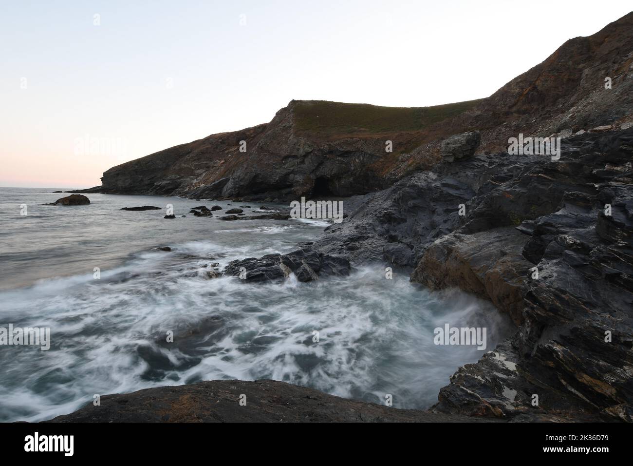 Tregardock Beach Cornwall before sunrise Stock Photo