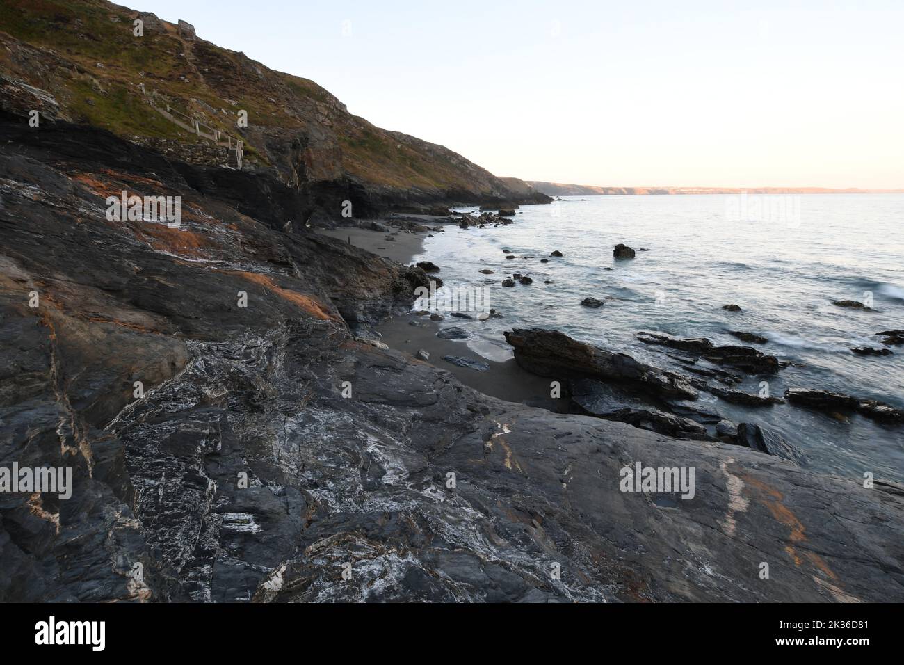 Tregardock Beach Cornwall before sunrise Stock Photo