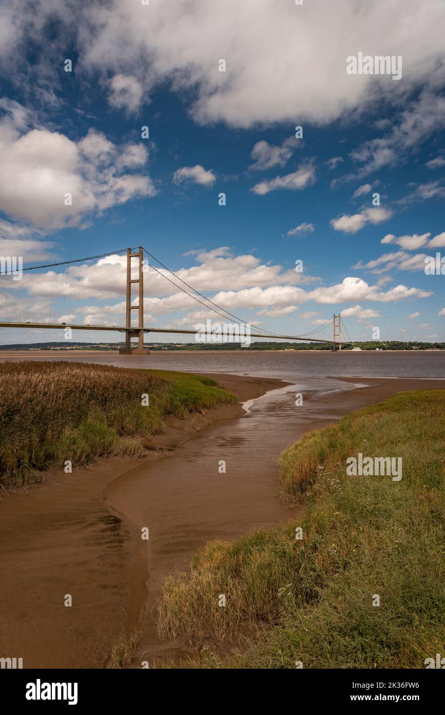 The Humber Bridge viewed from Barton upon Humber in North Lincolnshire, UK Stock Photo