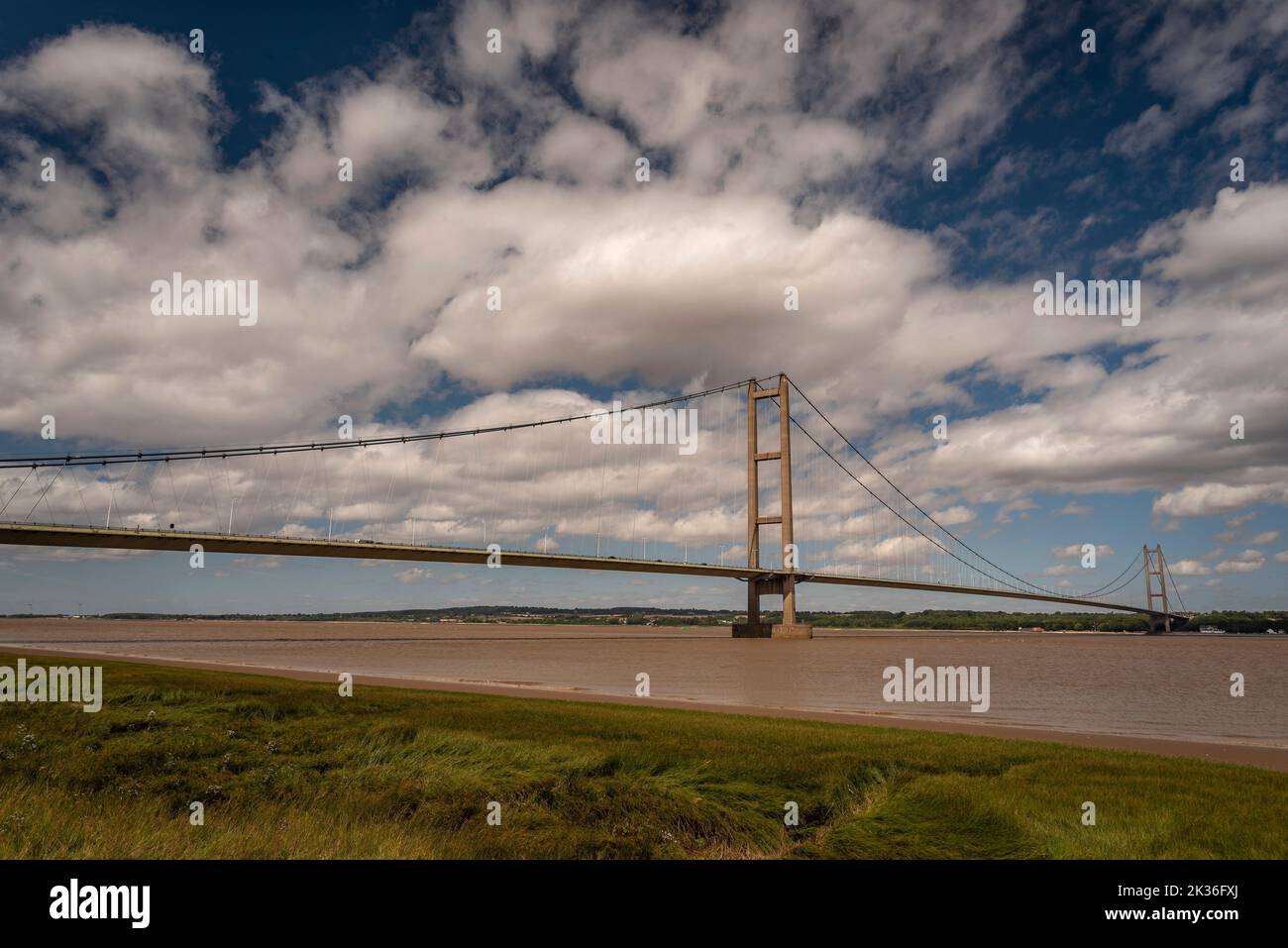 The Humber Bridge viewed from Barton upon Humber in North Lincolnshire, UK Stock Photo