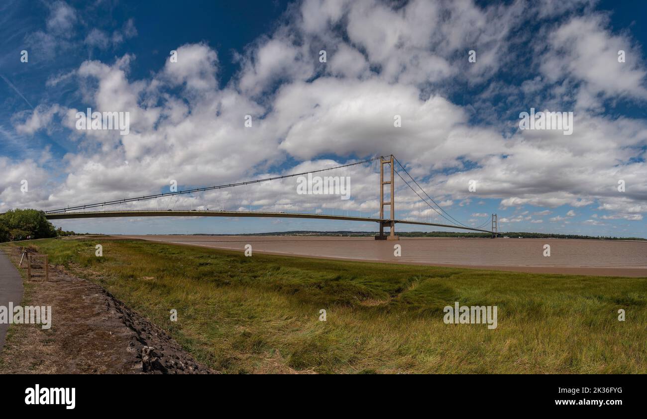 The Humber Bridge viewed from Barton upon Humber in North Lincolnshire, UK Stock Photo