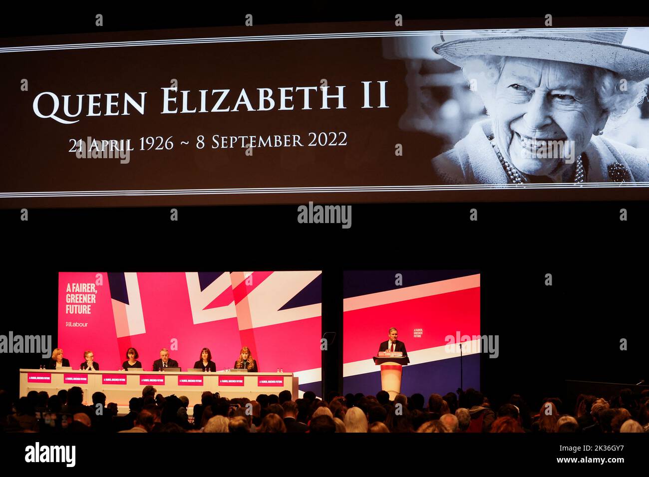 Britain's Labour Party leader Keir Starmer speaks during the tribute to Britain's Queen Elizabeth at Britain's Labour Party's annual conference in Liverpool, Britain, September 25, 2022. REUTERS/Phil Noble Stock Photo