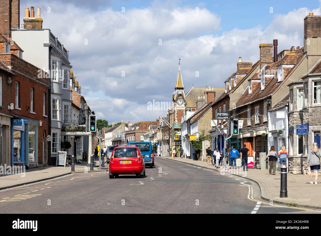Wareham, Dorset, UK - September 18 : View of an the South Street in Wareham, Dorset on September 18, 2022. Unidentified people Stock Photo