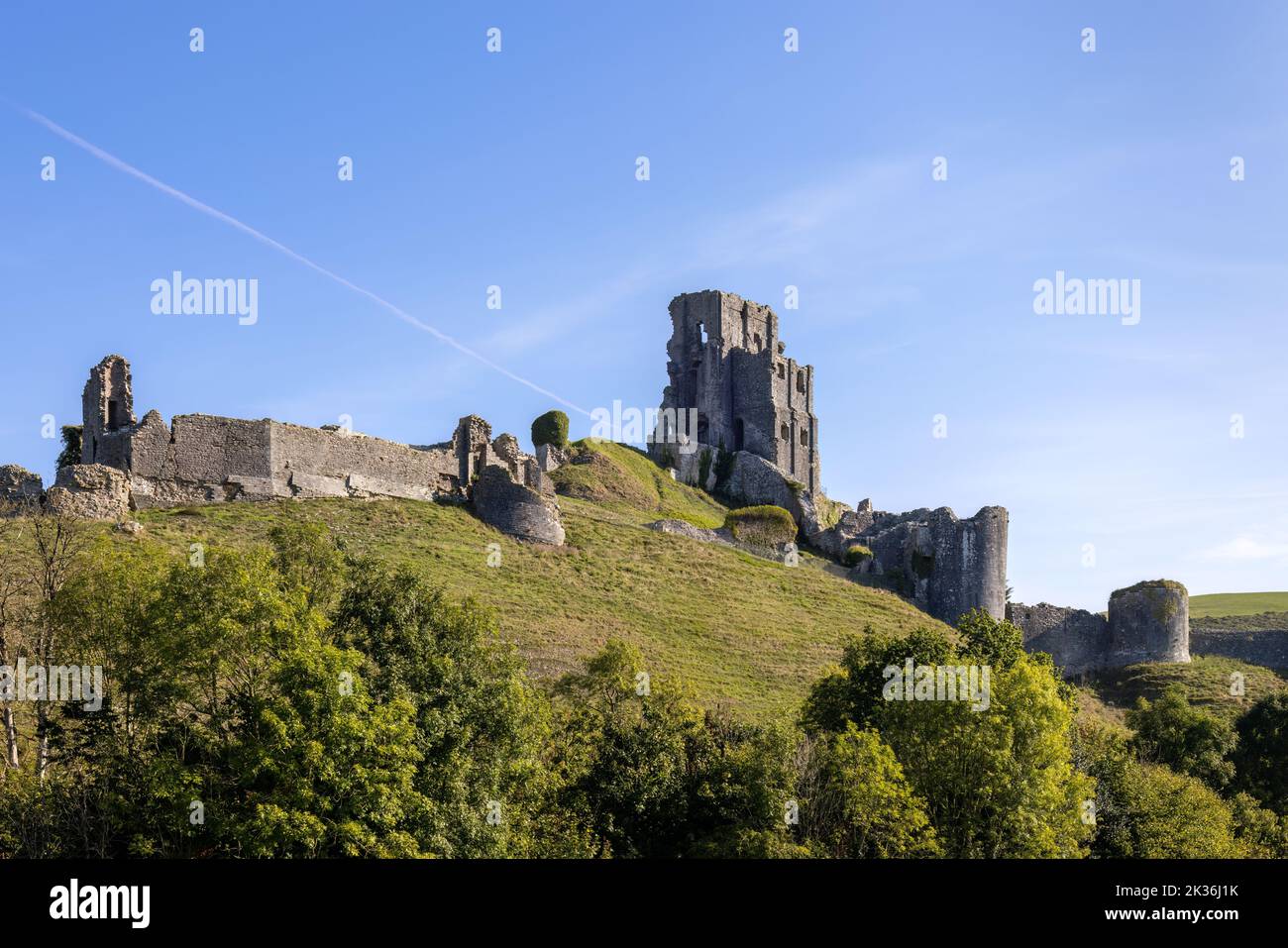 Corfe, Dorset, UK - September 21 : View of Corfe Castle ruins in Corfe, Dorset on September 21, 2022 Stock Photo