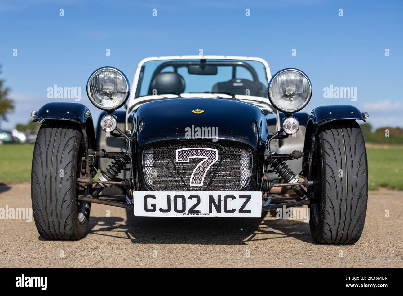 Caterham 7 ‘GJ02 NCZ’ on display at the Bicester Heritage Poter Cars & Supercar assembly Stock Photo