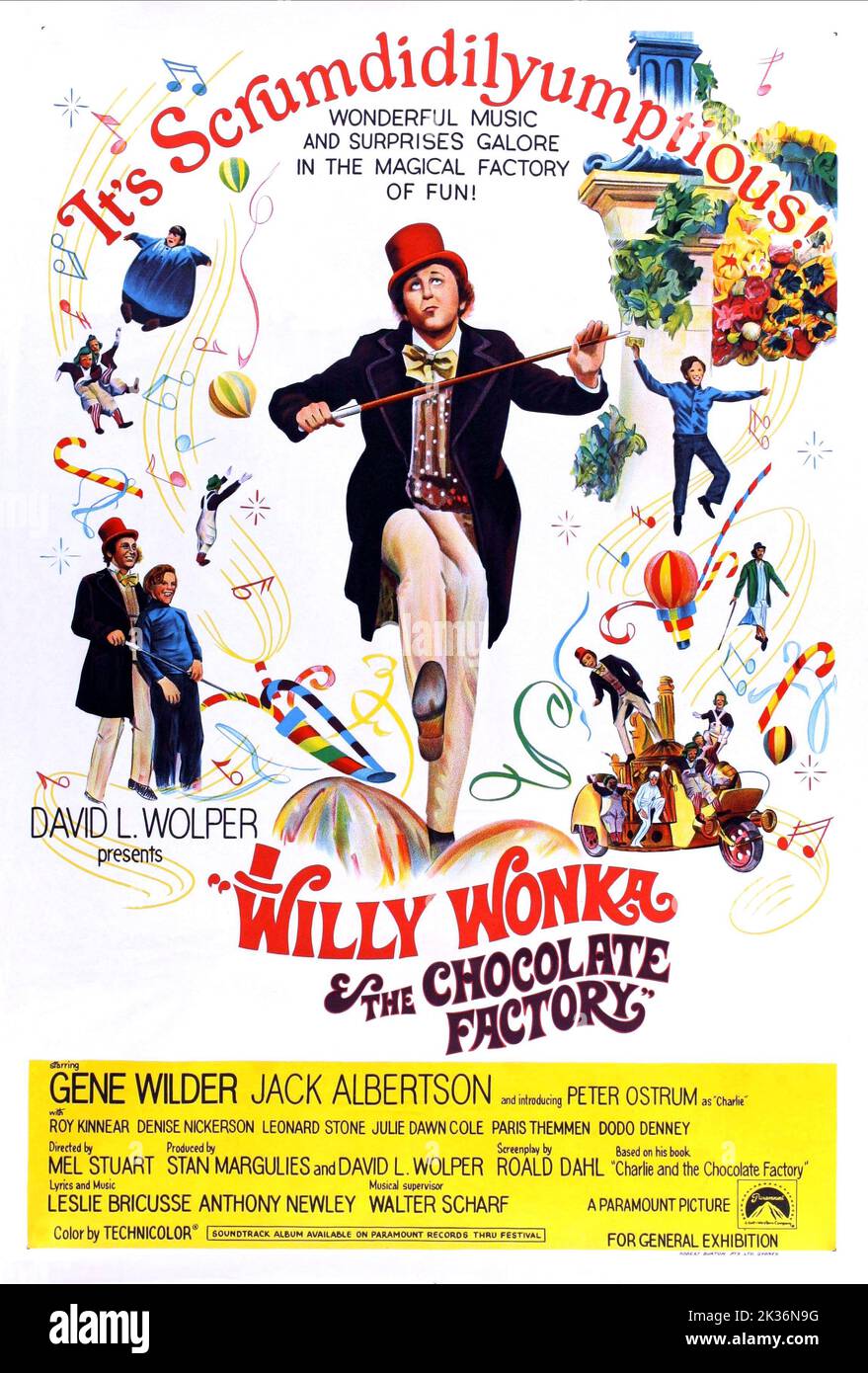 Gene Wilder  Willy Wonka & The Chocolate Factory 1971  Willy Wonka & The Chocolate Factory Movie Poster Stock Photo