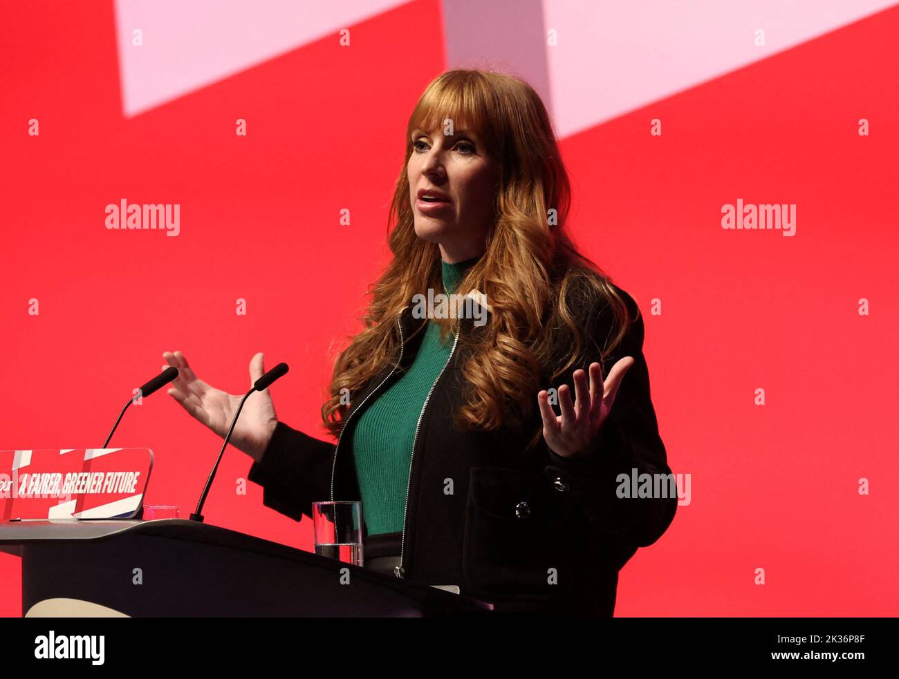 Britain's Labour Party deputy leader Angela Rayner speaks at Britain's Labour Party's annual conference in Liverpool, Britain, September 25, 2022. REUTERS/Phil Noble Stock Photo