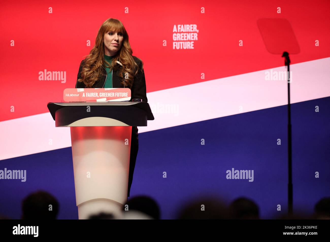Britain's Labour Party deputy leader Angela Rayner speaks at Britain's Labour Party's annual conference in Liverpool, Britain, September 25, 2022. REUTERS/Phil Noble Stock Photo