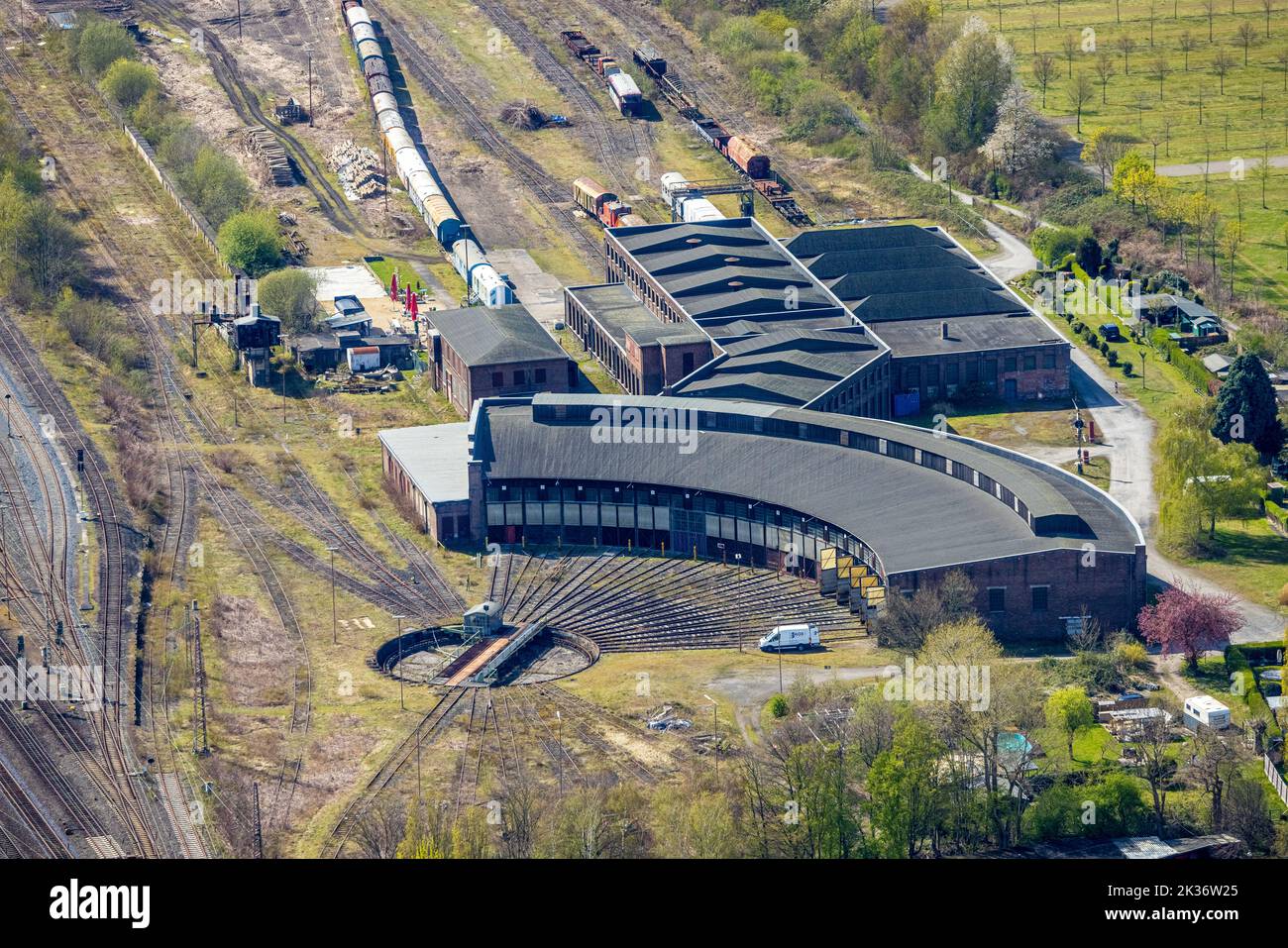 Aerial view, museum railroad depot GelsenkirchenBismarck, Bismarck