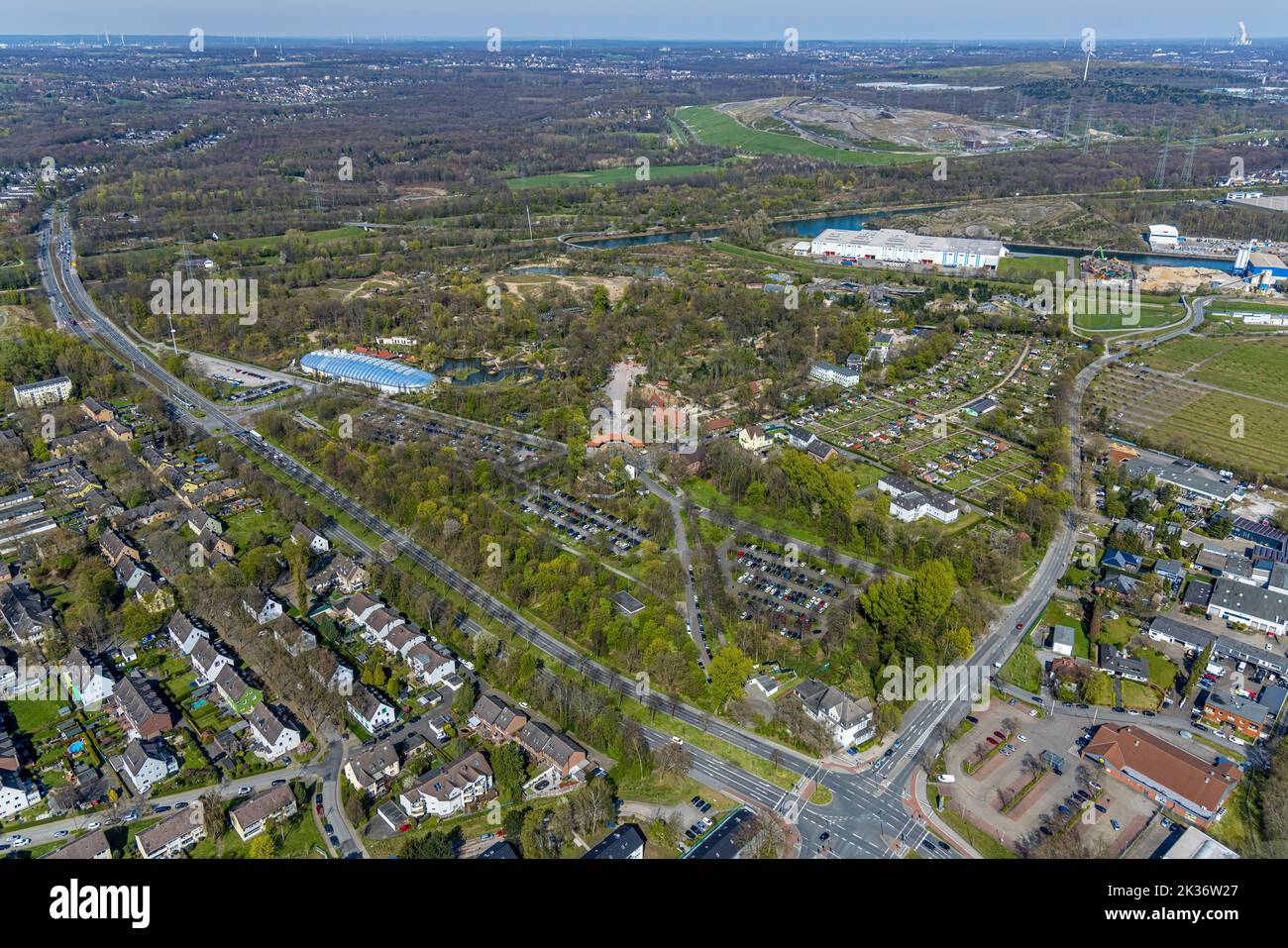 Aerial view, ZOOM Erlebniswelt Zoo, Bismarck, Gelsenkirchen, Ruhr area, North Rhine-Westphalia, Germany, DE, Europe, Recreational facility, Recreation Stock Photo