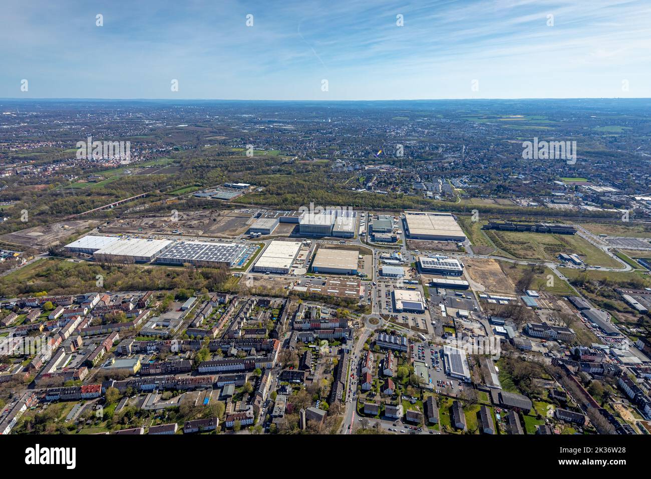 Aerial view, industrial park Schalker Verein, Europastraße, Gelsenkirchen-Bulmke-Hüllen, Gelsenkirchen, Ruhr area, North Rhine-Westphalia, Germany, DE Stock Photo