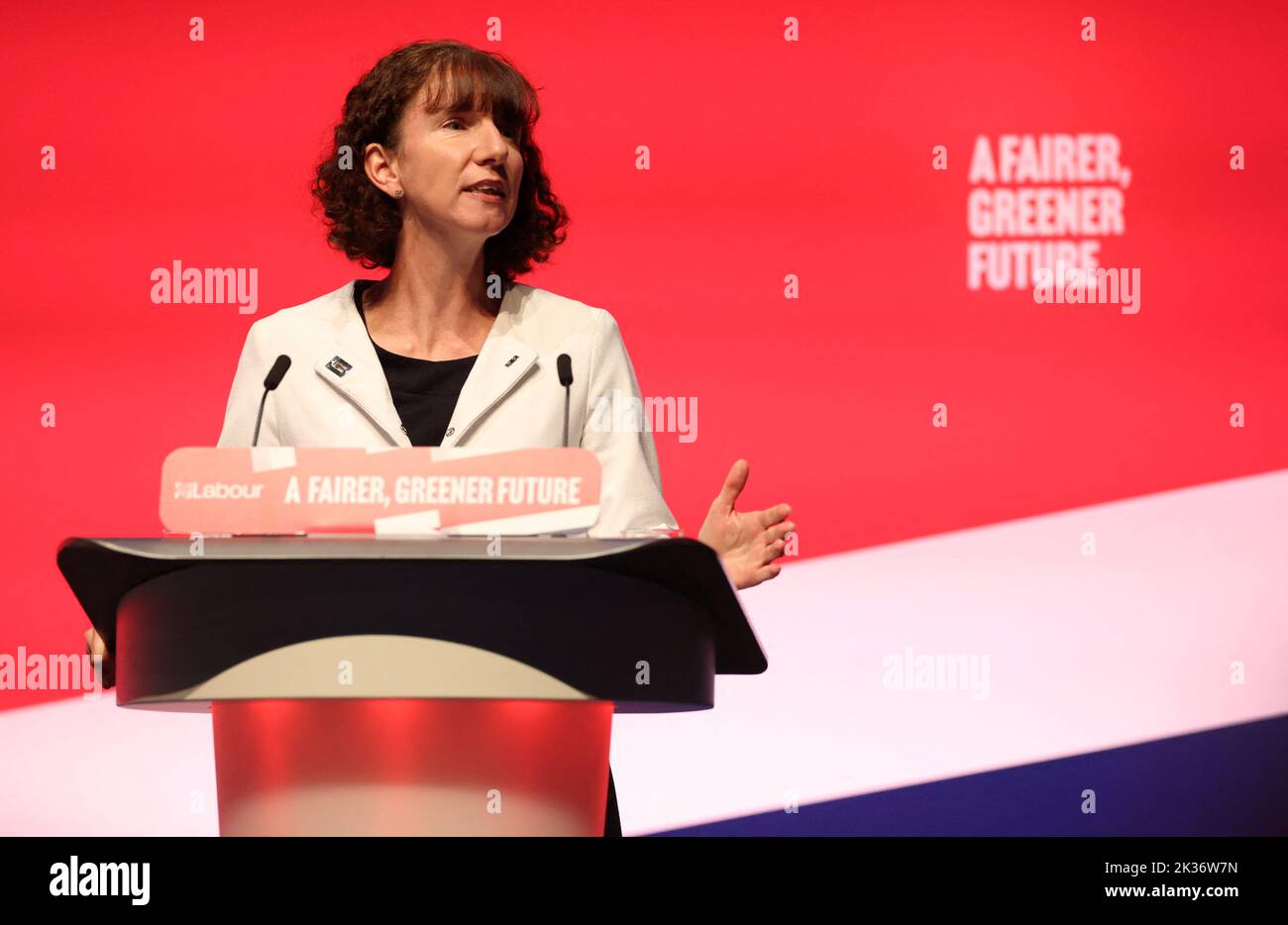 Britain's Labour Party chair Anneliese Dodds speaks at Britain's Labour Party's annual conference in Liverpool, Britain, September 25, 2022. REUTERS/Phil Noble Stock Photo