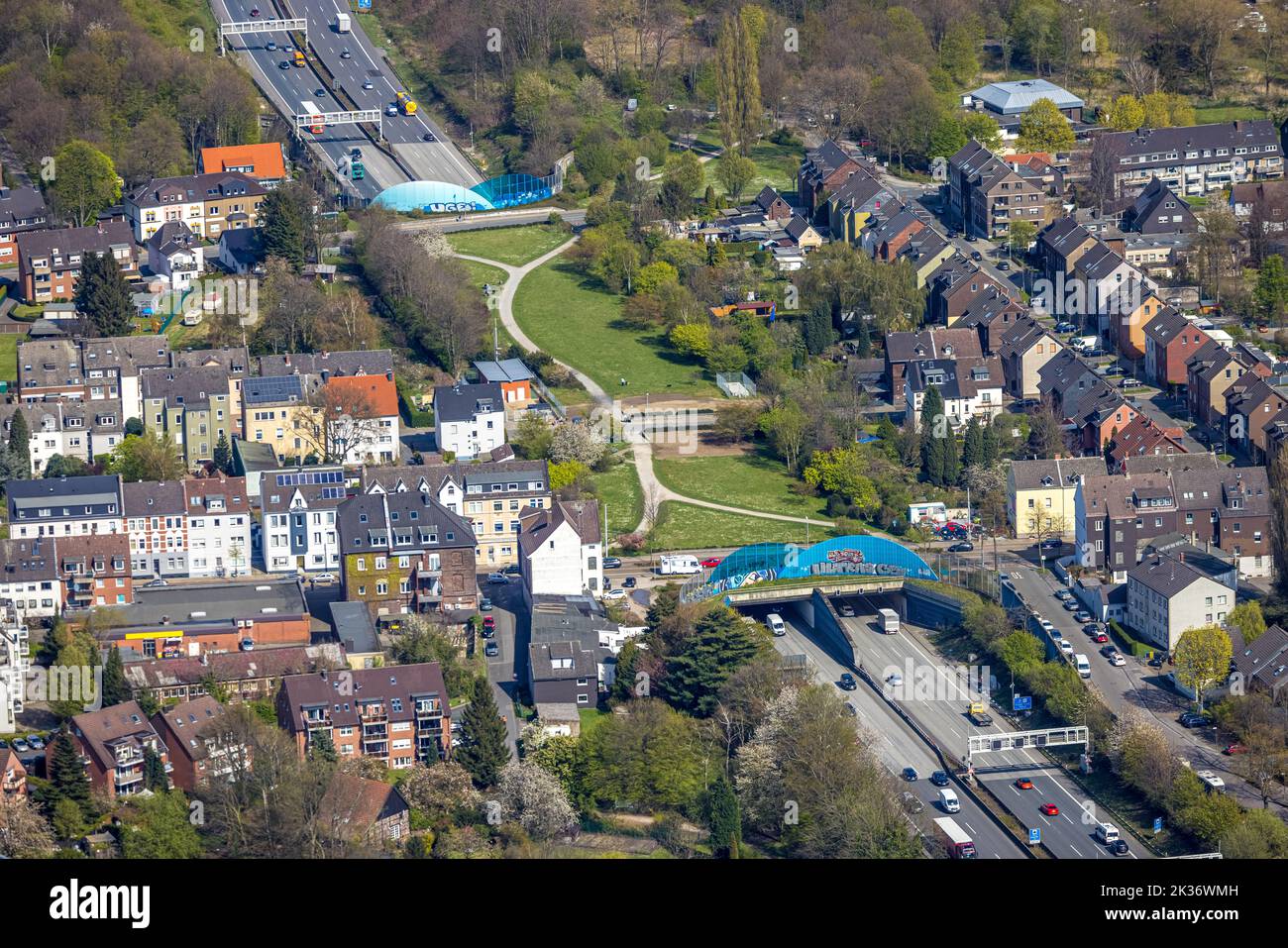 Aerial view, Erle enclosure, GelsenkirchenErle tunnel of the A2